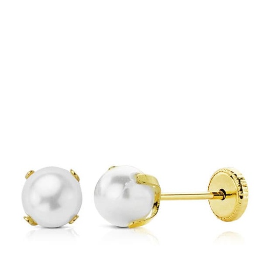 [P8697-P] 18K PENDIENTES ORO AMARILLO PERLA 5 MM4 PATILLAS ROSCA