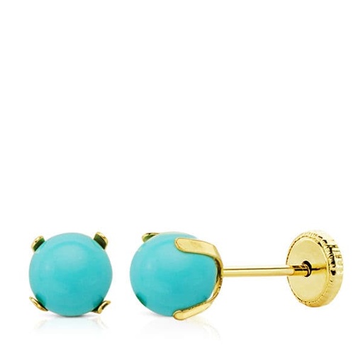 [P8697-T] 18K PENDIENTES ORO AMARILLO GARRAS TURQUESA 5X5 MM ROSCA