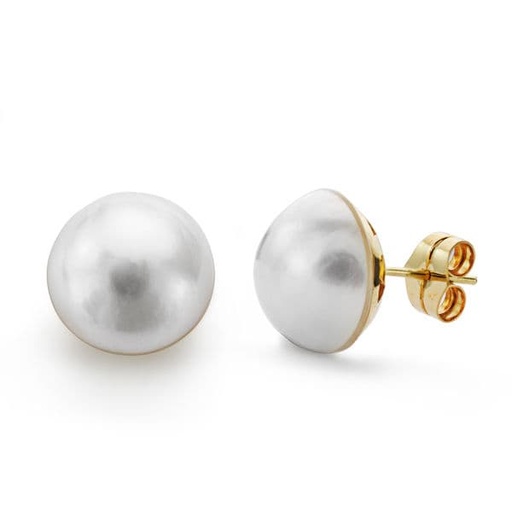 [P8866] 18K PENDIENTES PERLA AUSTRALIANA 13-14 MM