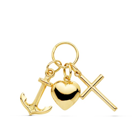 [P8885] 18K COLGANTE  TRES VIRTUDES :   FE ESPERANZA Y CARIDAD  25X19 MM