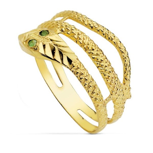 [P9089-ES] 18K SORTIJA ORO AMARILLO SERPIENTE 2 VUELTAS ESMERALDAS