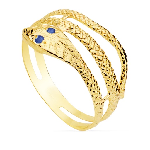 [P9089-ZA] 18K SORTIJA ORO AMARILLO SERPIENTE PIEDRA ZAFIROS ANCHO 10 MM