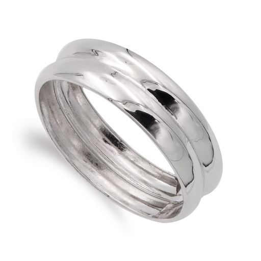 [P9130] 18K SORTIJA ORO BLANCO DOS BANDAS BRILLO 7 MM
