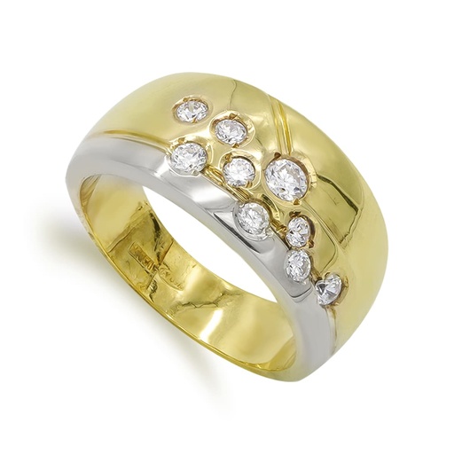 [P9324] 18K SORTIJA ORO BICOLOR ANCHA Y CIRCONITAS