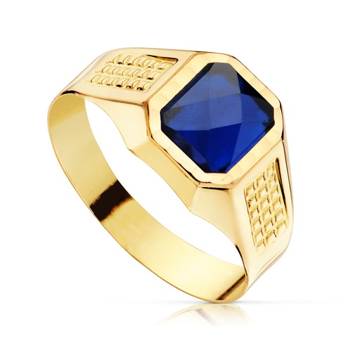 [P9567-AZ] 18K SELLO ORO AMARILLO CADETE HUECO PIEDRA ZAFIRO SPINEL 7X6 MM