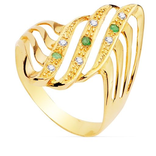 [P9757] 18K SORTIJA ORO AMARILLO LANZADERA CON CIRCONITAS ANCHO 24 MM