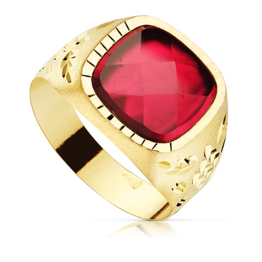 [P9828-RO] 18K SELLO CABALLERO PIEDRA RUBI SPINEL 11X11 MM