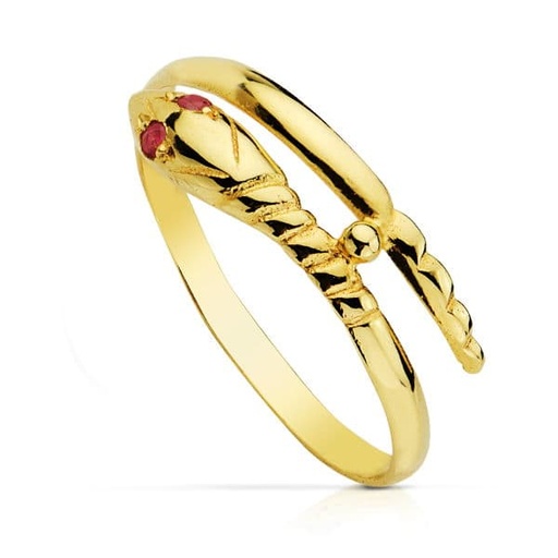 [P9998-RU] 18K SORTIJA SERPIENTE ORO AMARILLO 1 VUELTA RUBI