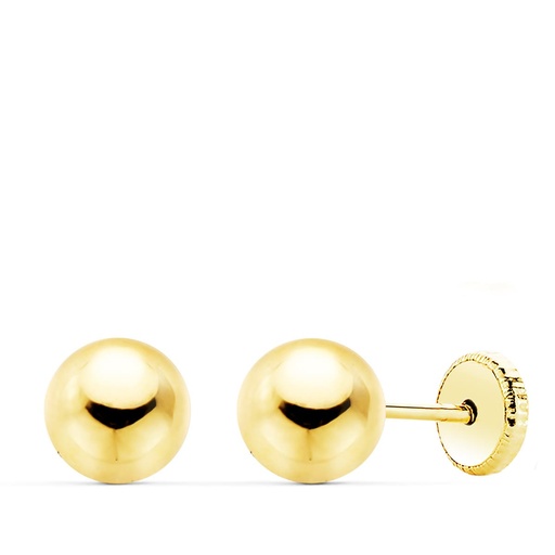 [P9K0003] 9K PENDIENTES ORO AMARILLO BOLAS LISAS 6 MM