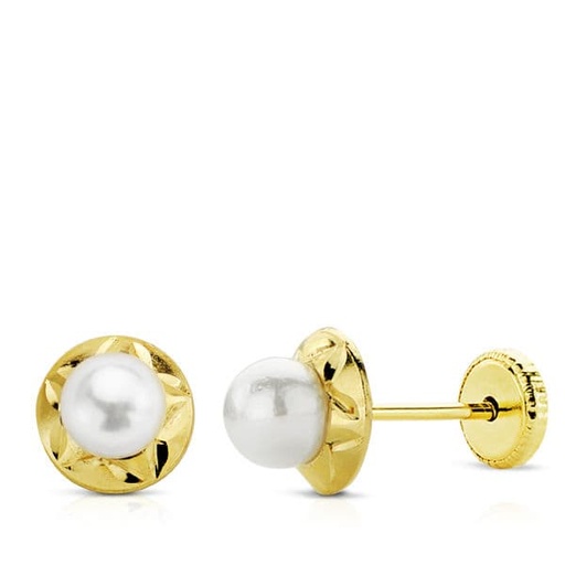 [P9K0077-P] 9K PENDIENTES ORLA TALLADA PERLA 4 MM DIAMETRO 6 MM