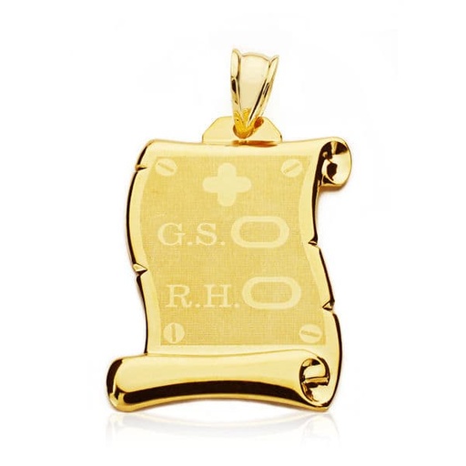 [P9K020094] 9K PERGAMINO ORO AMARILLO GRUPO SANGUINEO + RH 28X20 MM