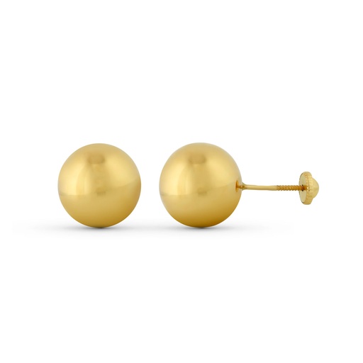 [P9K0476-T] 9K PENDIENTES ORO AMARILLO BOLA LISA 12MM TUERCA