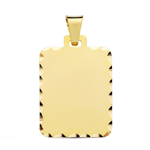 [P9K070848] 9K CHAPA RECTANGULAR MATE BORDES TALLADOS. 28X20 MM