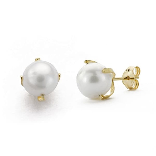 [P9K0740] 9K PENDIENTES ORO AMARILLO PERLA 7 MM CON 4 PATILLAS. CIERRE PRESION
