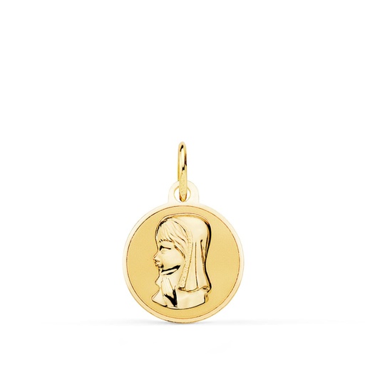 [P9K080078] 9K MEDALLA ORO AMARILLO VIRGEN NIÑA EN BRILLO 14 MM