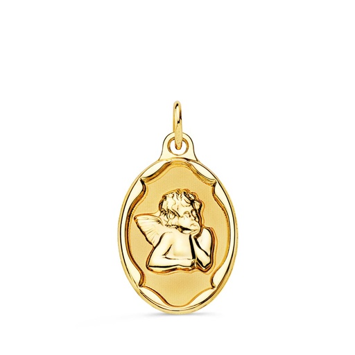 [P9K080084] 9K MEDALLA OVAL ANGELITO BURLON BRILLO CON CERCO BRILLO 17X13 MM