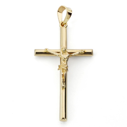 [P9K0821] 9K CRUZ ORO AMARILLO TUBO CON CRISTO. 31X16 MM