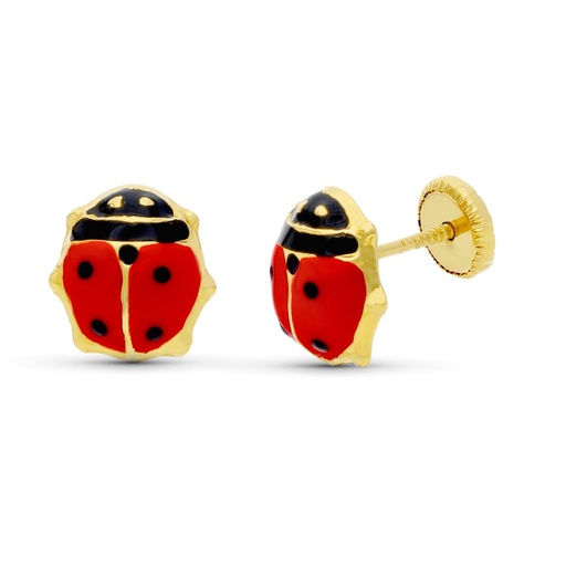 [P9K10312] 9K PENDIENTES ORO AMARILLO MARIQUITA ESMALTE 9X8 MM CIERRE TUERCA