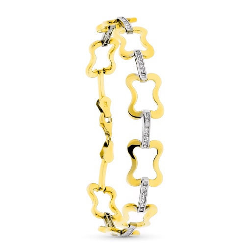 [P9K120591] 9K PULSERA ORO BICOLOR CON CIRCONITAS 19 CM