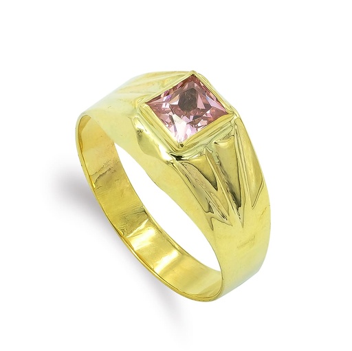 [P9K12782-RS] 9K SORTIJA SELLO ORO AMARILLO BEBE CIRCONITA ROSA 4 MM