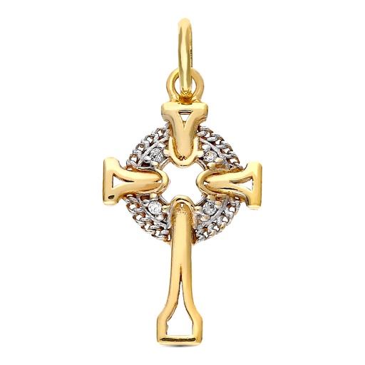 [P9K12966] 9K CRUZ SIN CRISTO ORO BICOLOR CELTA CIRCONITAS 18 X 11 MM