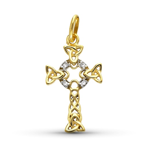[P9K12967] 9K CRUZ ORO BICOLOR CELTA CON CIRCONITAS 18 X 12 MM