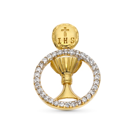 [P9K12968] 9K COLGANTE ORO BICOLOR CALIZ COMUNION CIRCONITAS 16 MM