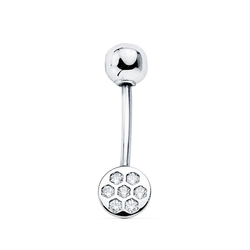 [P9K13752] 9K PIERCING OMBLIGO ORO BLANCO REDONDO CIRCONITAS 6 MM CIERRE BOLA LISA 5 MM