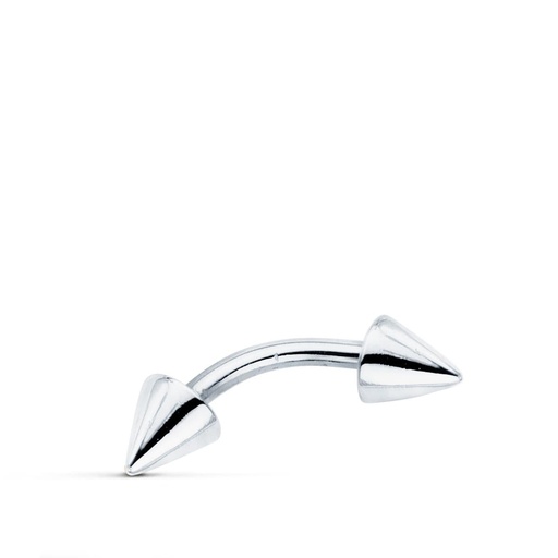 [P9K13757-OB] 9K PIERCING ORO BLANCO DE CEJA CON DOS PINCHOS. 15X4 MM