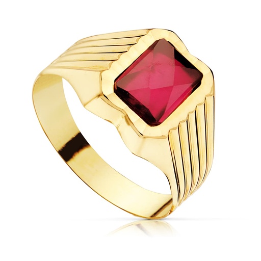 [P9K14039-RO] 9K SELLO ORO AMARILLO CADETE PIEDRA RUBI SPINEL 8X6 MM