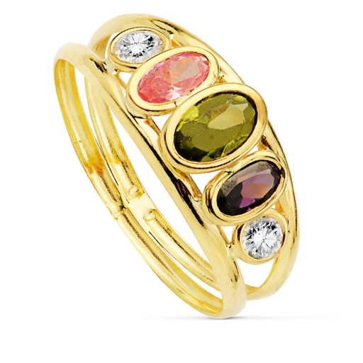 [P9K14612] 9K SORTIJA ORO AMARILLO PIEDRAS Y CIRCONITAS