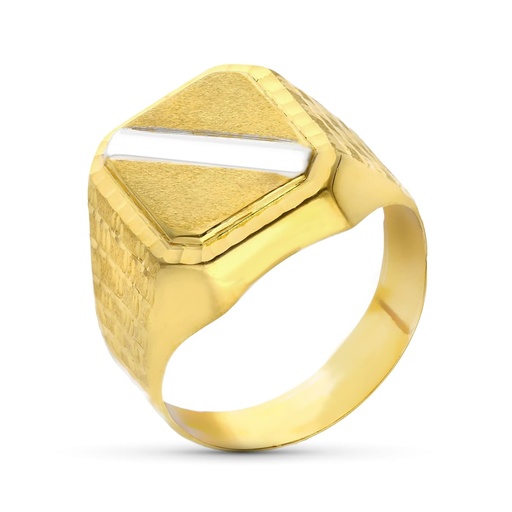 [P9K14938] 9K SELLO ORO BICOLOR CABALLERO BANDA TALLADO TABLE 10X12 MM TOTAL 16X14 MM