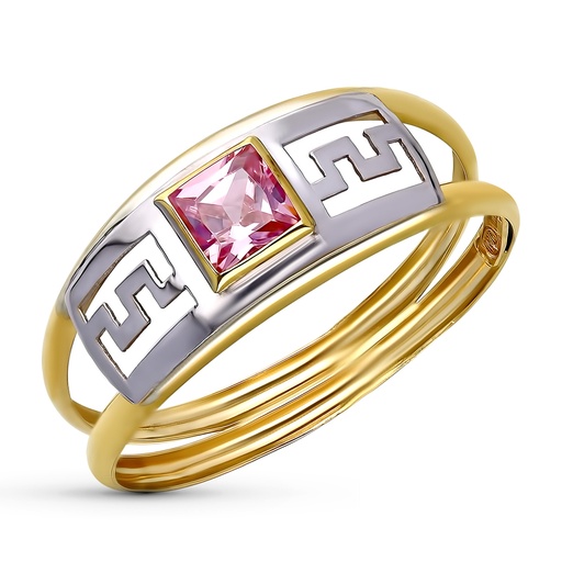 [P9K14985-RS] 9K SORTIJA ORO BICOLOR PIEDRA ROSA