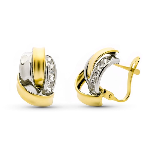 [P9K15293] 9K PENDIENTES BANDAS ORO BICOLOR CARRIL CIRCONITAS 15X10 MM CATALAN