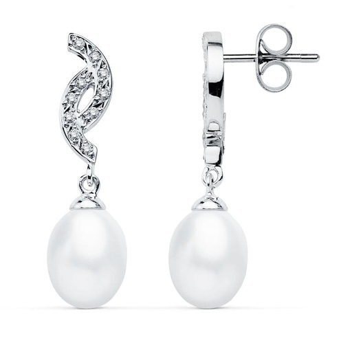 [P9K15429] 9K PENDIENTES ORO BLANCO PERLA 30X9 MM