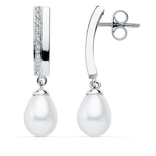 [P9K15431] 9K PENDIENTES ORO BLANCO PERLA 30X7 MM