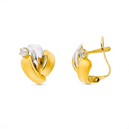[P9K15845] 9K PENDIENTES ORO BICOLOR BANDAS CON CIRCONTIAS. 12X10 MM CIERRE CATALAN