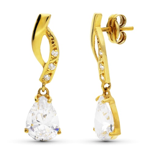 [P9K15865-OA] 9K PENDIENTES ORO AMARILLO CIRCONITAS TALLA PERA 22X6 MM CIERRE PRESION