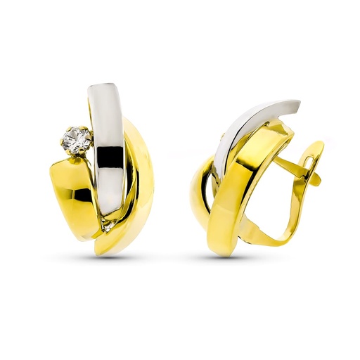 [P9K15873] 9K PENDIENTES ORO BICOLOR BANDAS CIRCONITA 17X11 MM CATALAN