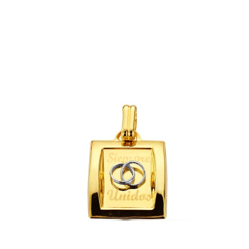 [P9K16245] 9K COLGANTE ORO AMARILLO BICOLOR SIEMPRE UNIDOS 19X15 MM