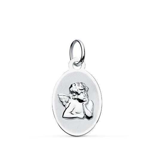 [P9K16257-OB] 9K MEDALLA ORO BLANCO ANGELITO BURLON 17X10 MM