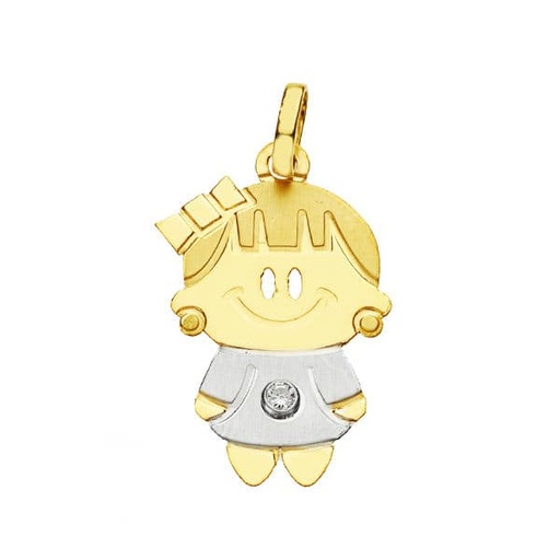 [P9K16303-A] 9K COLGANTE ORO BICOLOR NIÑO NIÑA 22X14 MM