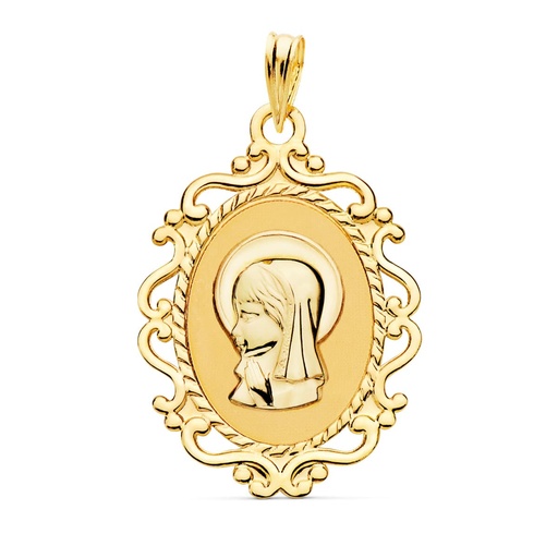 [P9K16317] 9K MEDALLA ORO AMARILLO VIRGEN NIÑA OVAL CON CERCO. 23X16 MM