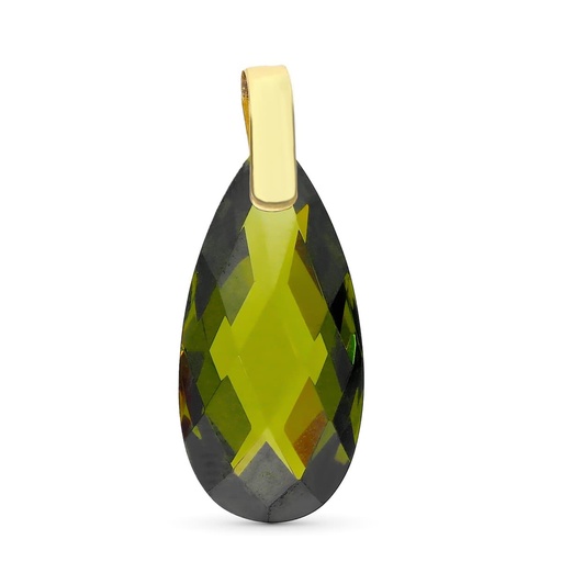 [P9K16365-VE] 9K COLGANTE ORO AMARILLO CIRCONITA COLOR VERDE TALLA DE PERA 25X12 MM