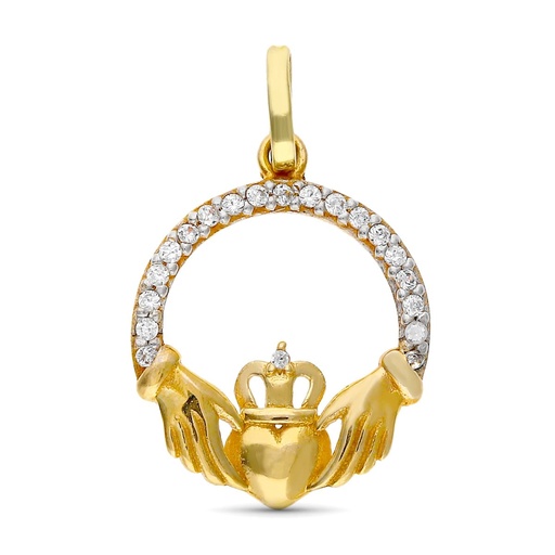 [P9K16443] 9K COLGANTE ORO BICOLOR CIRCONITAS CLADDAGH 16 MM