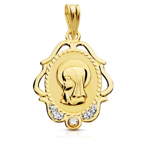 [P9K16448] 9K VIRGEN NIÑA CERCO CALADO CIRCONITAS 22X16 MM