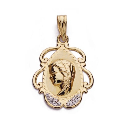 [P9K16450] 9K MEDALLA VIRGEN NIÑA CIRCONITAS 23X17 MM
