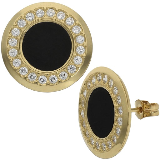 [P1041] Pendientes oro 18 kt onix + circonitas - 15mm