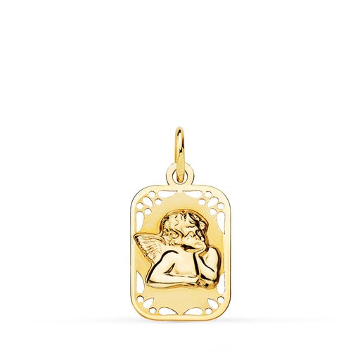 [P9K16505] 9K MEDALLA RECTANGULAR ANGELITO BURLON BRILLO Y MATE 19X11 MM