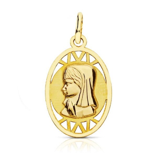 [P9K16514] 9K MEDALLA VIRGEN NIÑA OVAL CALADA 20X12M